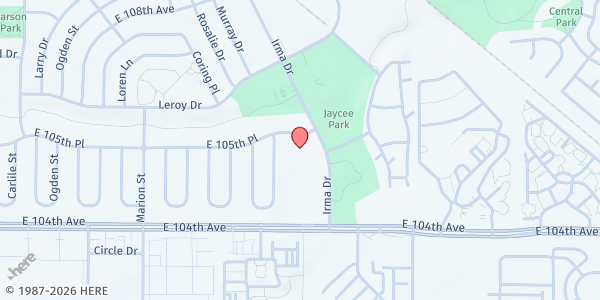 Map showing Northglenn Christian Church at 1800 E. 105th Pl., Northglenn, CO