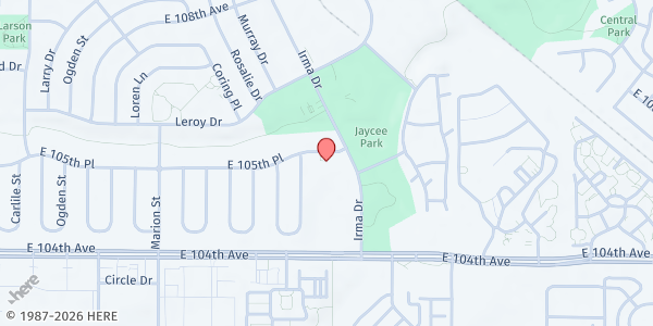 Map showing Northglenn Christian Church at 1800 E. 105th Pl., Northglenn, CO