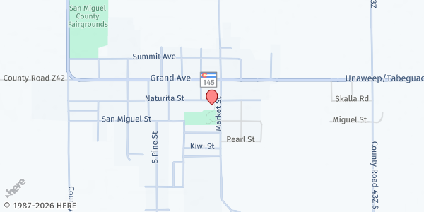 Map showing Norwood Town Hall at 1670 Naturita St., Norwood, CO