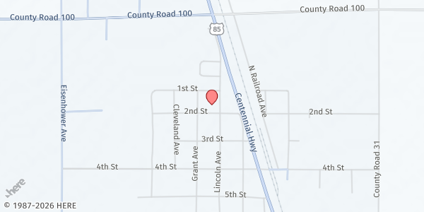 Map showing High Plains Harvest Church at 185 Lincoln Ave., Nunn, CO