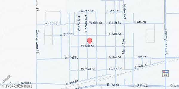 Map showing First Christian Church at 401 Lincoln Ave, Ordway, CO