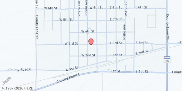 Map showing Ordway Baptist Church at 217 W 3rd St, Ordway, CO