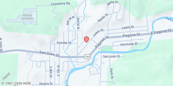 Map showing Community United Methodist Church at 434 Lewis St., Pagosa Springs, CO