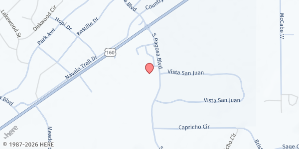 Map showing St. Patrick's Episcopal Church at 225 S Pagosa Blvd, Pagosa Springs, CO