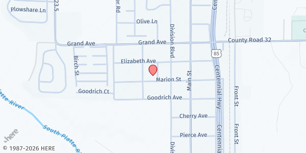 Map showing St. Nicholas Catholic Church at 520 Marion Ave, Platteville, CO