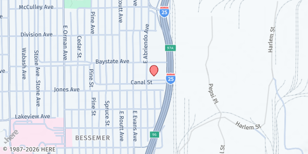 Map showing Bessemer Mobile Food Pantry at 215 Canal St, Pueblo, CO