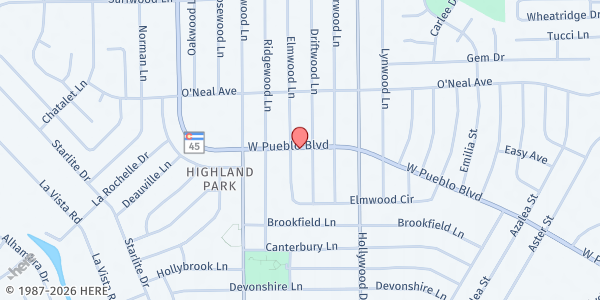 Map showing Lynn Gardens Baptist Church at 3804 W. Pueblo Blvd., Pueblo, CO