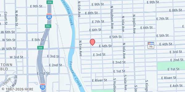 Map showing Minnequa VFW Post 3641 at 724 E 4th St., Pueblo, CO