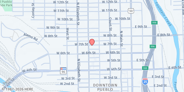 Map showing Pueblo Community Soup Kitchen at 422 W. 7th St., Pueblo, CO