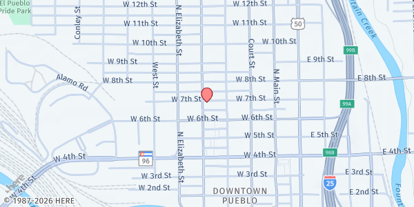 Map showing Pueblo Community Soup Kitchen at 422 W. 7th Street, Pueblo, CO