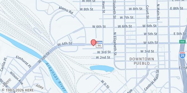 Map showing The Pueblo Shelter/SafeSide Recovery at 728 W 4th St, Pueblo, CO