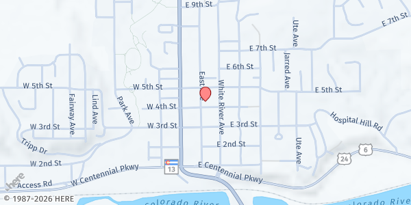 Map showing Rifle United Methodist Presbyterian Church at 200 E. 4th St., Rifle, CO