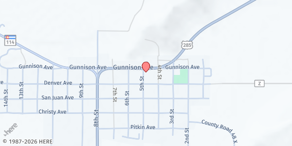 Map showing Healing Hearts Pantry at 210 5th St., Saguache, CO