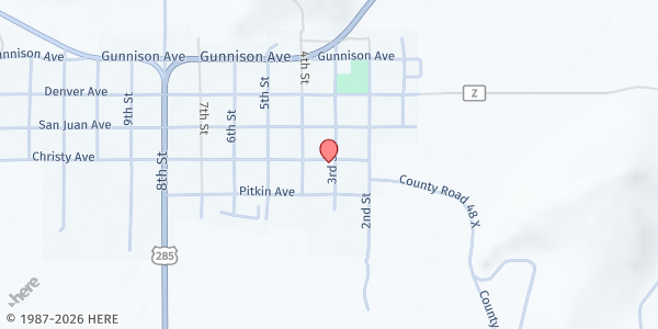 Map showing Saguache Commodity Building at 503 3rd St., Saguache, CO