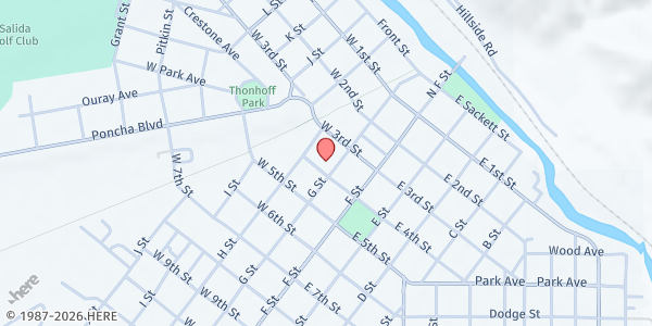 Map showing Salida Caring & Sharing at 220 W. 4th St., Salida, CO