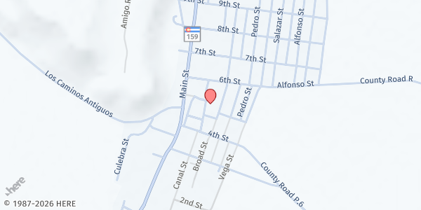 Map showing San Luis Food Bank at 512 E Church Pl., San Luis, CO