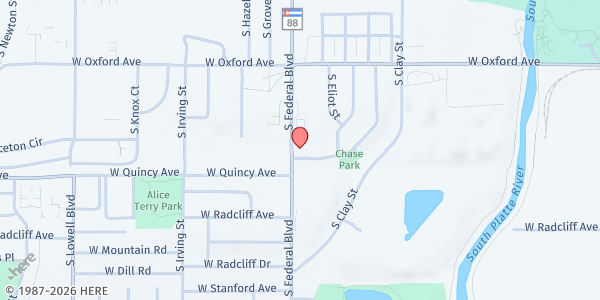 Map showing Faith Bible Chapel South at 4250 S. Federal Blvd., Sheridan, CO