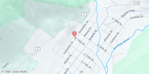 Map showing San Juan County Social Services at 1315 Snowden St., Silverton, CO