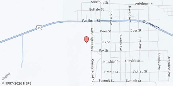 Map showing Food Bank of the Rockies Mobile Pantry - Simla at 709 Caribou Street, Simla, CO