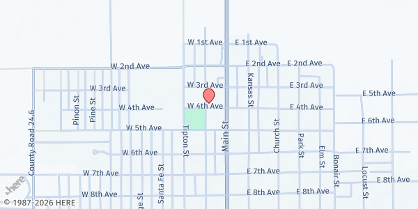 Map showing Springfield Friends Church at 189 W 4th Ave, Springfield, CO