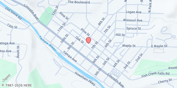 Map showing Heart of Steamboat United Methodist Church at 736 Oak St, Steamboat Springs, CO