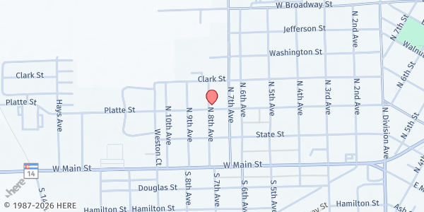 Map showing Calvary Baptist Church Sterling at 302 N 8th Ave, Sterling, CO