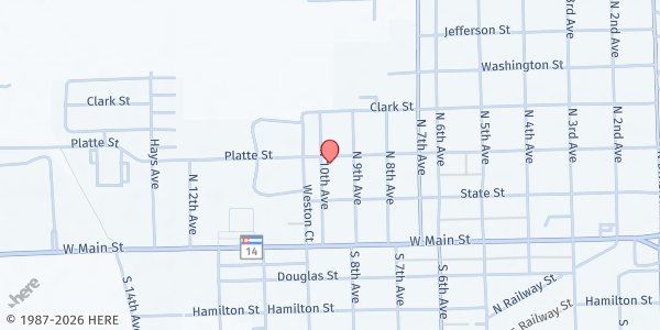 Map showing Cooperating Ministry of Logan County at 1120 Pawnee Ave, Sterling, CO