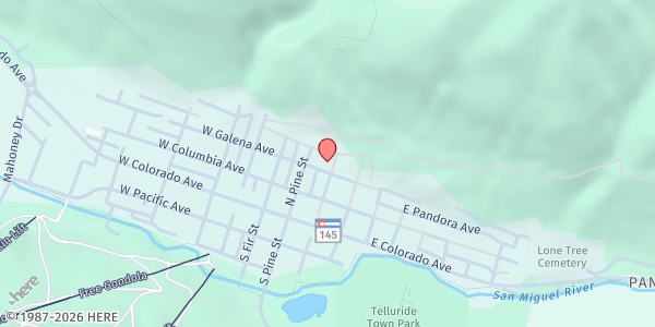 Map showing St Patrick's Catholic Church at 301 N Spruce St, Telluride, CO