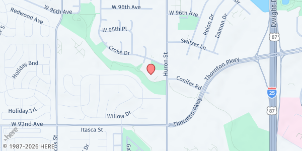 Map showing Anythink Huron Street Library at 9417 Huron St, Thornton, CO