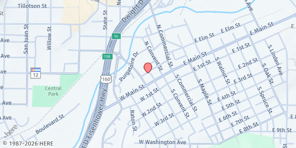 Map showing Fisher's Peak Soup Kitchen at 300-398 Church St, Trinidad, CO