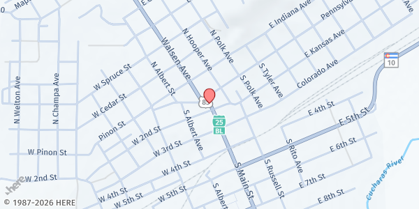 Map showing Dorcas Circle Food Pantry - Food Distribution Center at 608 S, Walsenburg, CO