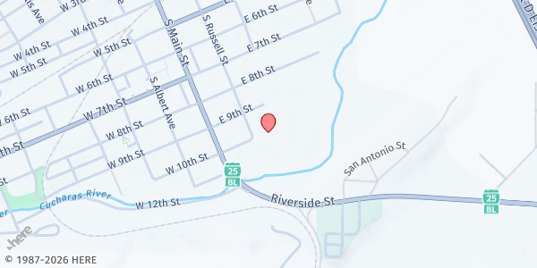 Map showing Huerfano County Department of Human Services at 928 Russell St, Walsenburg, CO