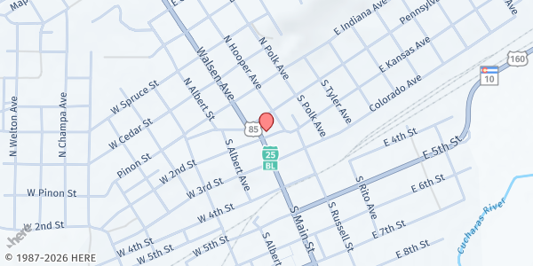 Map showing New Hope Ministries of Walsenburg at 108 Kansas Ave, Walsenburg, CO