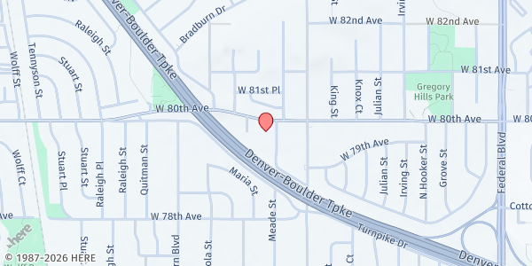 Map showing Advent Lutheran Church ELCA at 7979 Meade St, Westminster, CO