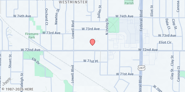 Map showing Growing Home Food Pantry at 3489 W 72nd Ave, Westminster, CO