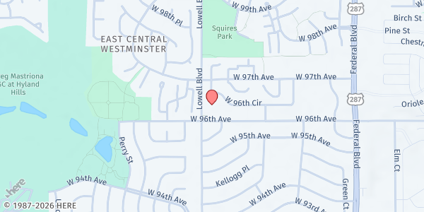 Map showing Westminster Christian Church at 3575 W 96th Ave, Westminster, CO