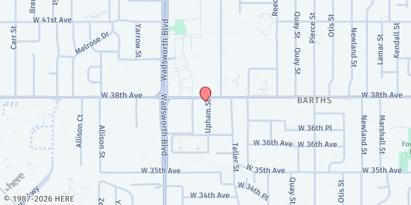 Map showing Calvary Temple Christian Church at 7390 W. 38th Ave., Wheat Ridge, CO