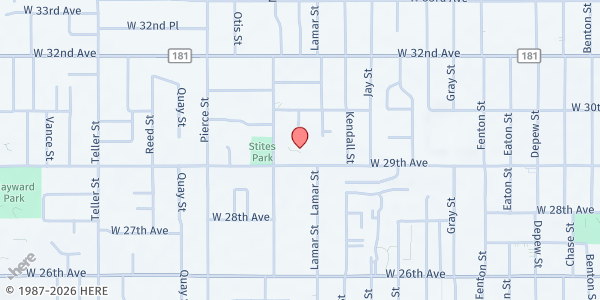 Map showing Healing Waters Family Center at 6475 W 29th Ave, Wheat Ridge, CO