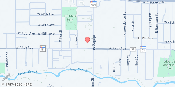 Map showing Jefferson Ave UMC at 4425 Kipling St., Wheat Ridge, CO