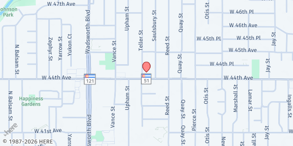 Map showing Legacy Grace Community Development Corporation at 7125 W. 44th Ave., Wheat Ridge, CO