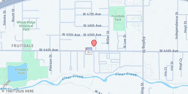 Map showing Tin Shed Pantry at 10555 W 44th Ave, Wheat Ridge, CO