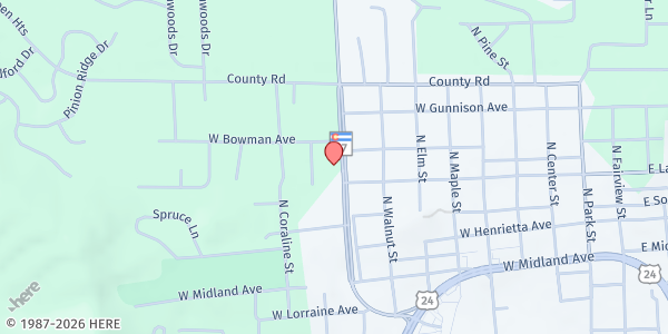 Map showing Community Cupboard of Woodland Park at 414 N Hwy 67, Woodland Park, CO
