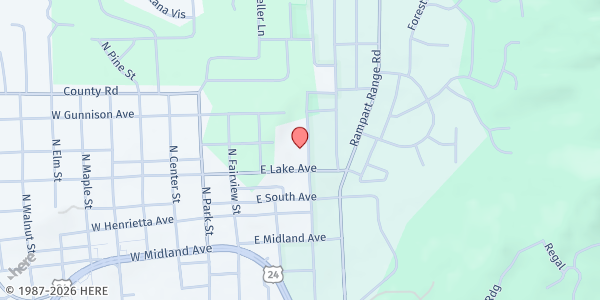 Map showing Mountain Hope Baptist Church at 410 N Boundary St, Woodland Park, CO