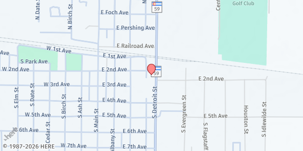 Map showing FBR Mobile Pantry-Yuma County Fairgrounds at 410 W. Hoag Ave., Yuma, CO