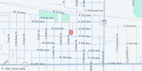 Map showing First Presbyterian Church at 110 W 4th Ave, Yuma, CO