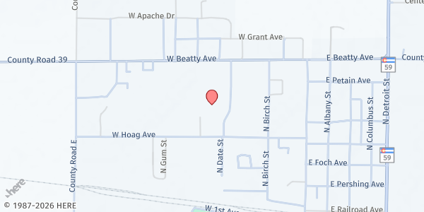 Map showing Rural Communities Resource Center/Yuma County Fairgrounds at 410 W Hoag Ave, Yuma, CO