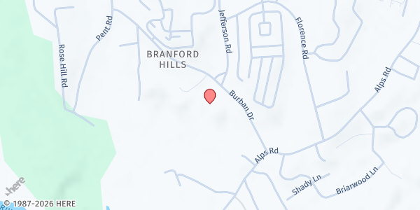 Map showing BRANFORD - Antioch Church at 65 Burban Dr, Branford, CT