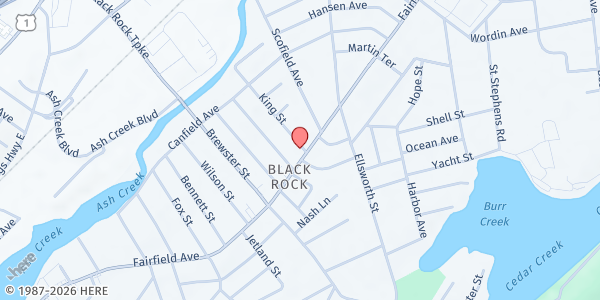 Map showing Black Rock Food Pantry at 5 King St, Bridgeport, CT