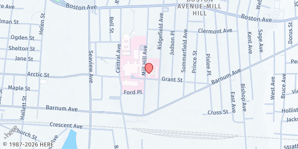 Map showing BRIDGEPORT - Bridgeport Hospital at 200 Mill Hill Ave, Bridgeport, CT