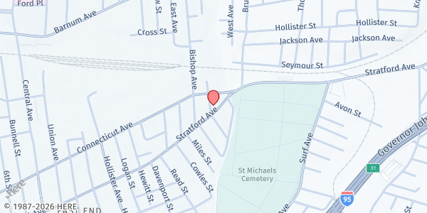 Map showing BRIDGEPORT - King's Pantry at 30 Florence St, Bridgeport, CT